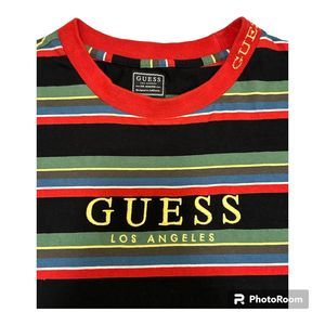 Vintage Guess Size M Los Angles Embroidered Mens Short Sleeve Striped 90s y2k